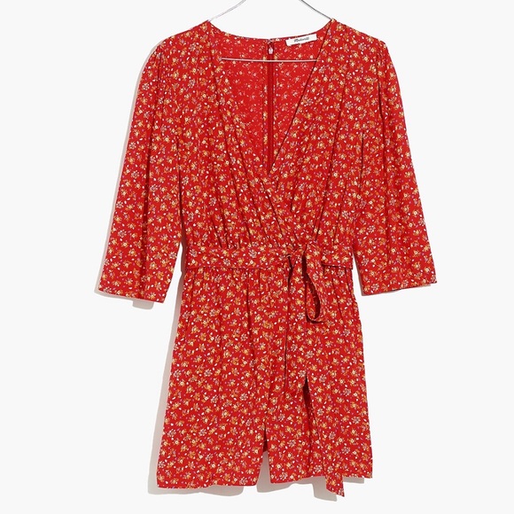 NWT - Madewell Three-Quarter-Sleeve Wrap-Front Romper - Size 6 - Picture 3 of 8